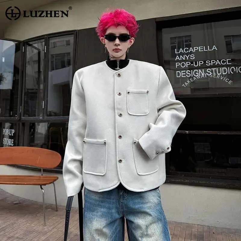 

LUZHEN 2025 зимняя новая повседневная куртка с несколькими карманами и подплечниками на пуговицах, мужская элегантная темпераментная модная куртка JY5066