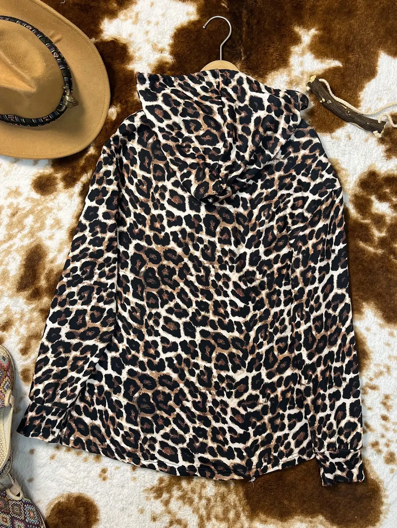 Sweat à capuche imprimé ethnique occidental pour femmes, sweat-shirt décontracté rétro imprimé, vêtements pour femmes