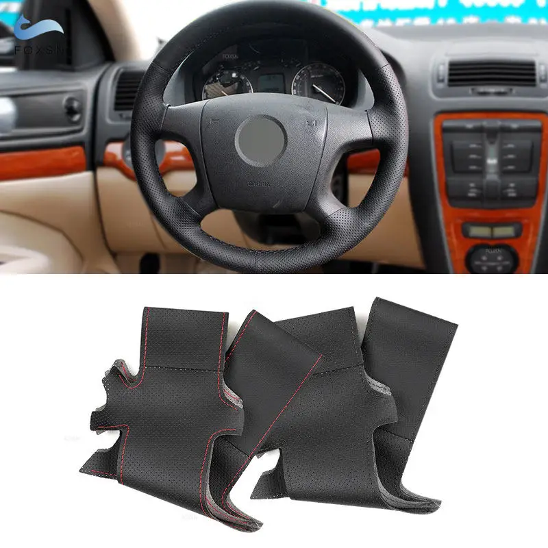 For Skoda Octavia 2004-2009 Fabia Superb Roomster 2006 2007 2008 Braids on Steering Wheel Perforated Microfiber Leather Cover