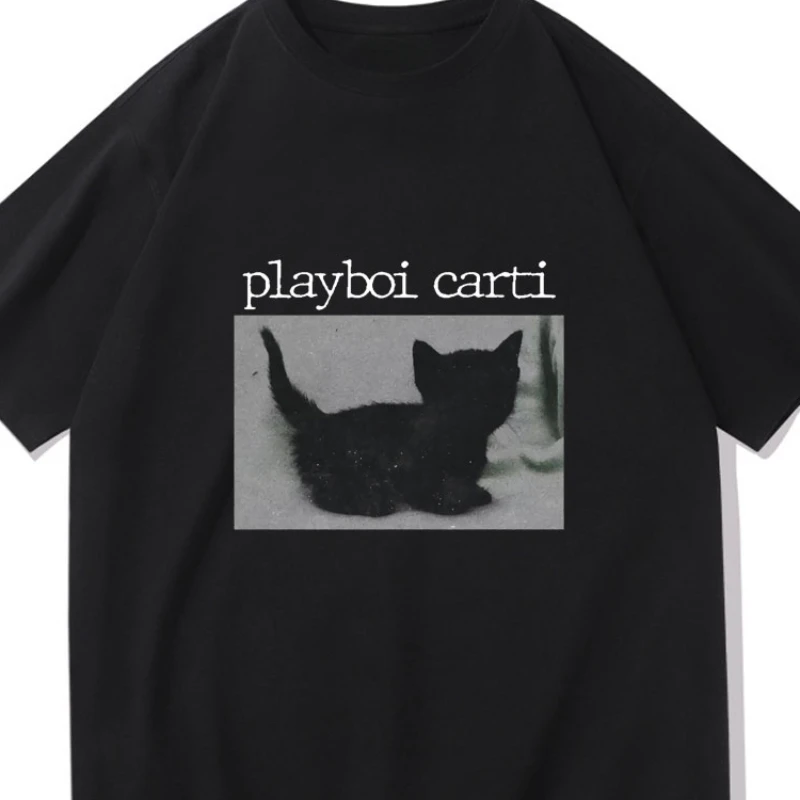 Hipster Playboi Carti Casual Hip-Hop Women T Shirts Cute Cat Print Shirt Harajuku Graphic Casual Mens Tops 2pac Rap Unisex Tees