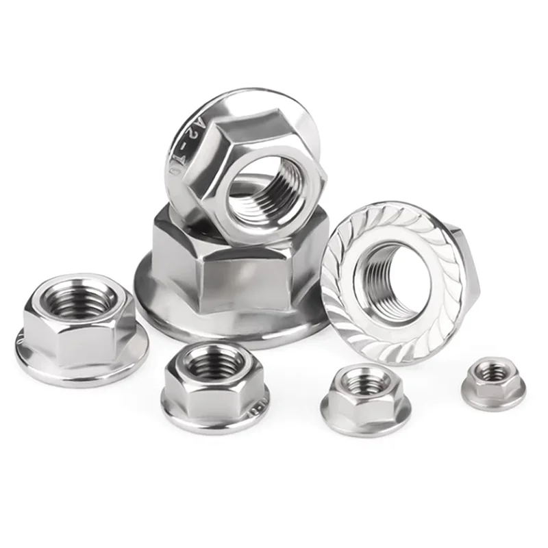 stainless steel hexagonal flange nuts, DIN6923,self-locking anti-loosening lock nut, screw cap M3-M20 hexagonal large flange nut