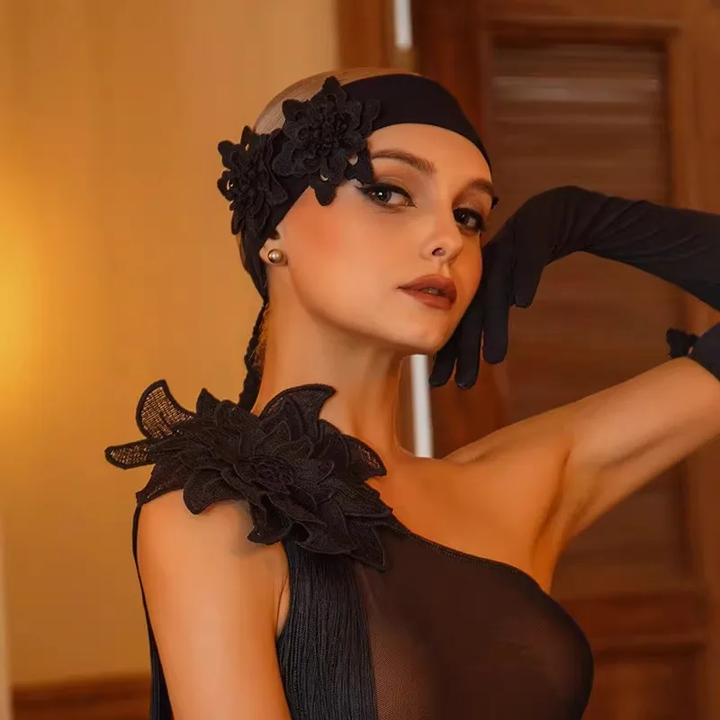 Latin Dance Hair Band Headdress Black Headband Female Professional Hair Band Latin Dance Accessories Performance Costume DN22710