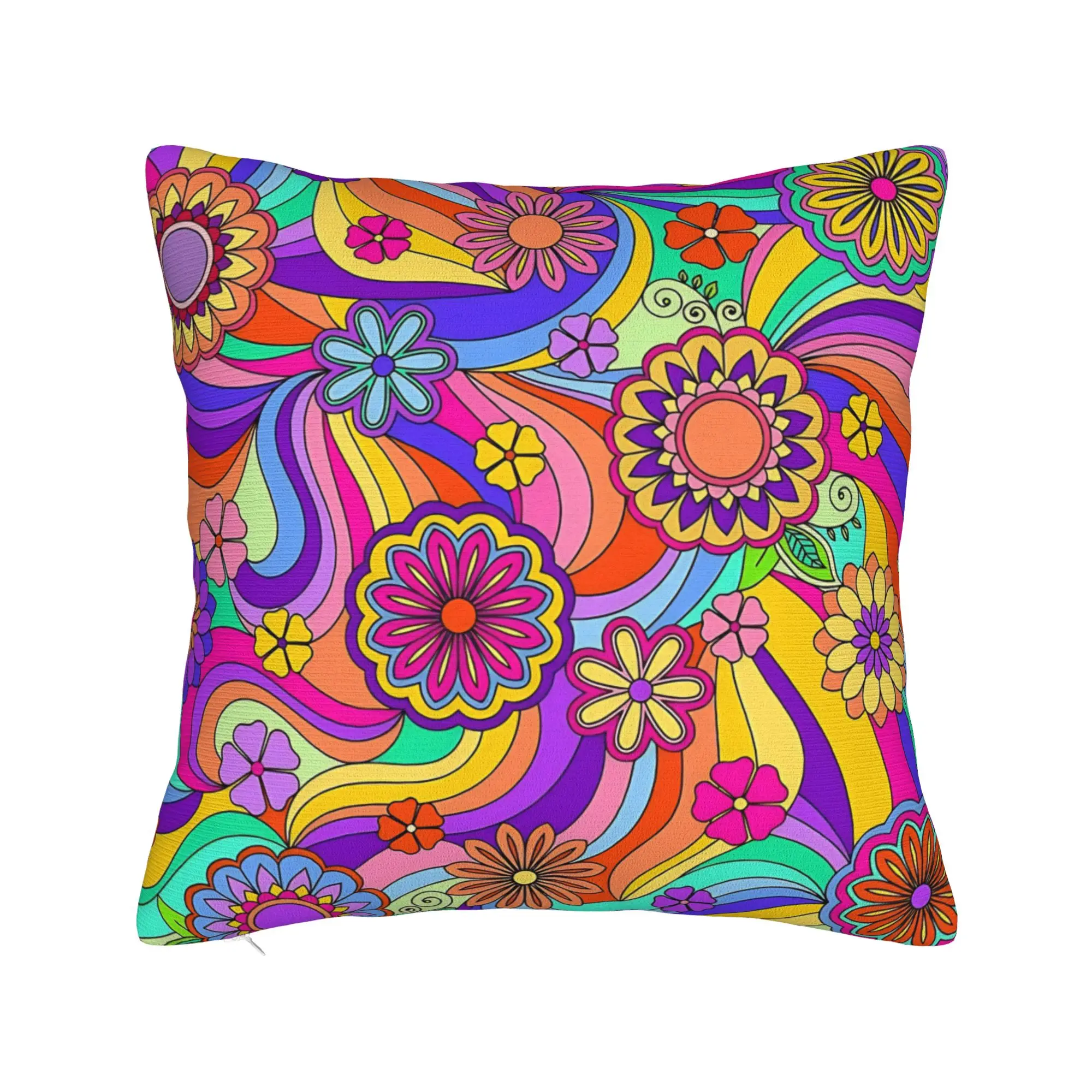 Pillow Cover Groovy Psychedelic Flower Power  Kawaii Pillow Case For Sofa Home Decoration Pillowcases