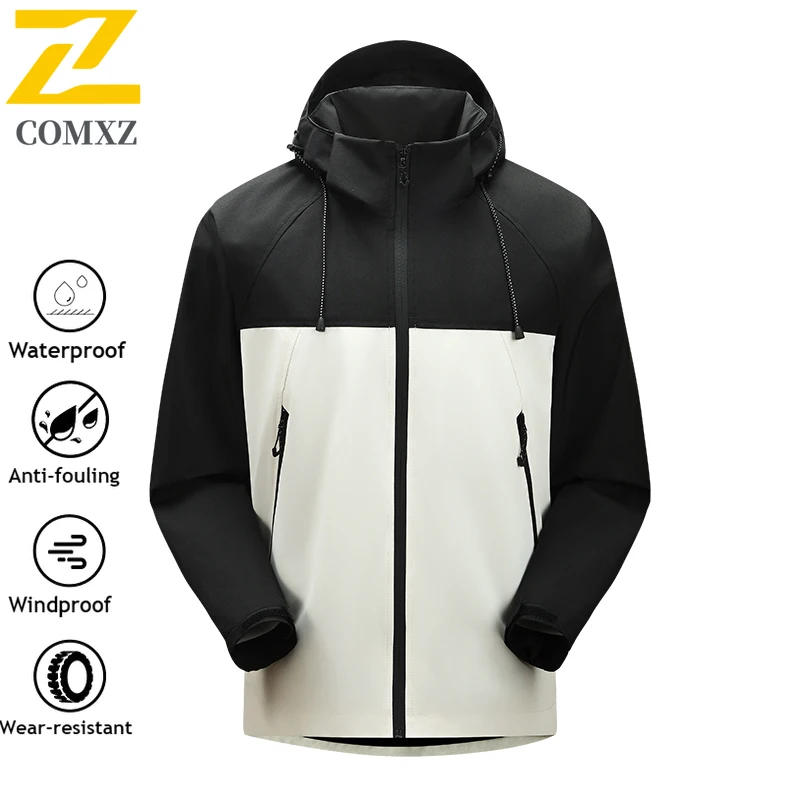 Autumn Camping Jacket Men's Casual Fashion Bike Splicing Waterproof Windproof Windbreaker Men Mountain Hunting Work Hooded Coats