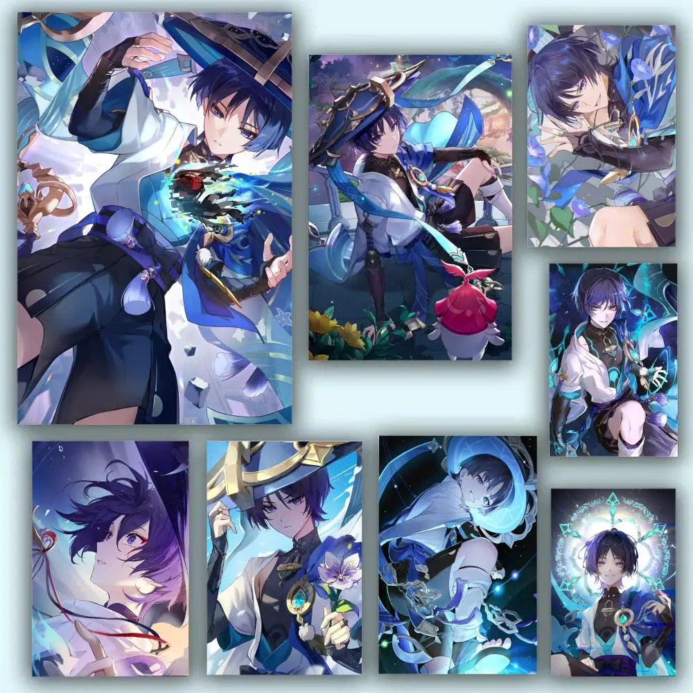 Genshin Impact Wanderer Poster Stickers Painting Mural HD Wall Decals for Bedroom Living Room Home Self-Adhesive Decor Gift