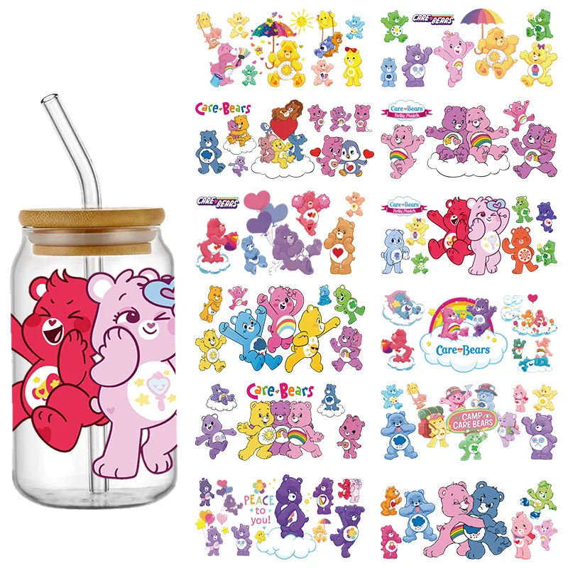 UV DTF Transfer Stickers Cartoon Bears Cup Wrap For 16OZ Glass Libbey Can Self-adhesive Waterproof Custom DIY Stickers Decals