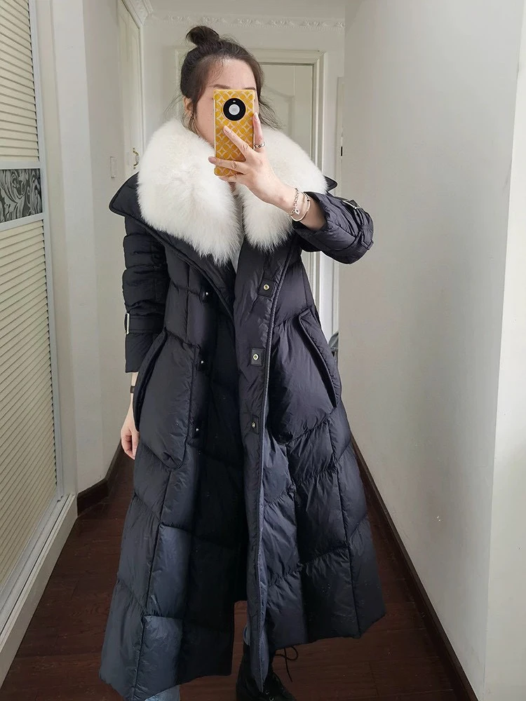 

Зимнее белое утиное пуховое пальто, женская куртка из натурального меха, теплая новая длинная парка, воротник из натурального лисьего меха, зимние пуховики с капюшоном, женские