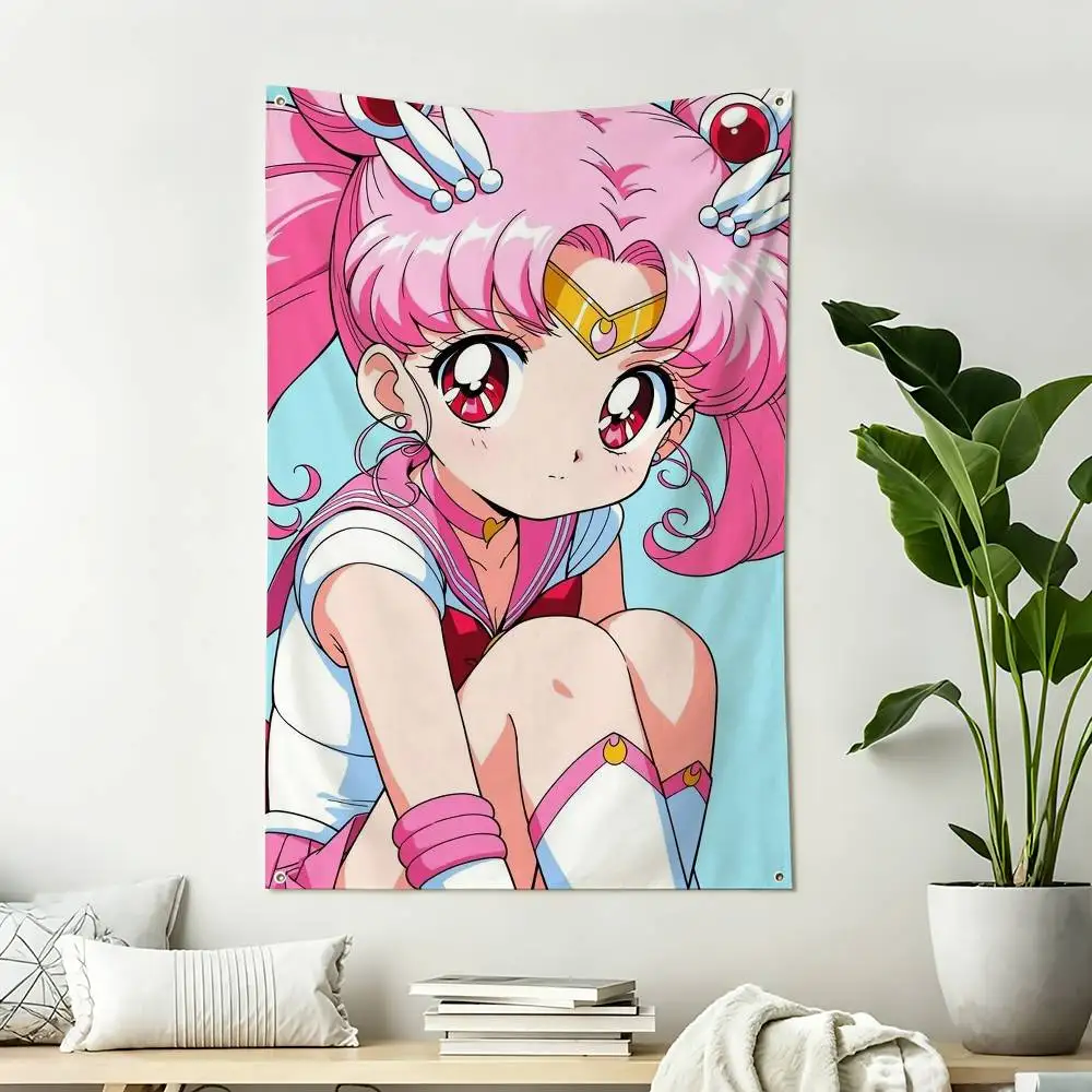 Anime S-Sailor Chibi-Moon Home Decor Vertical Flags Indoor Outdoor Hanging Decor for Bedroom Living Room Wall Decoration