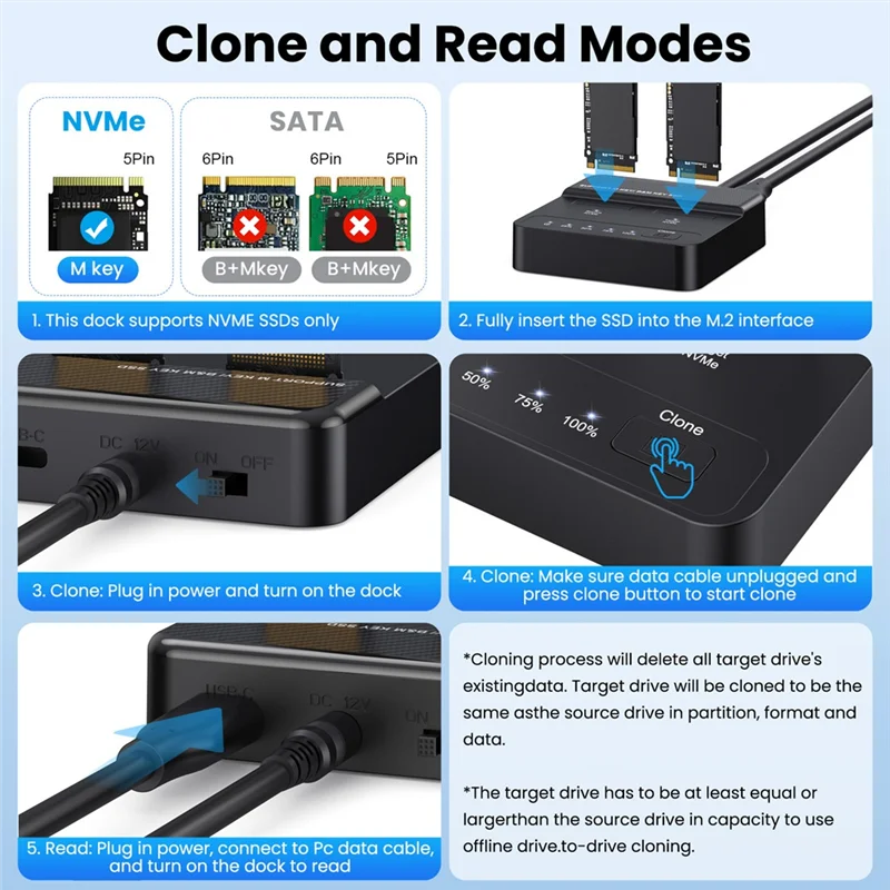 محطة إرساء TA-NVME M.2 SSD ناسخ محرك الحالة الصلبة ثنائي الخليج 20 جيجابايت/ثانية قراءة وكتابة غير متصلة بالإنترنت جهاز استنساخ