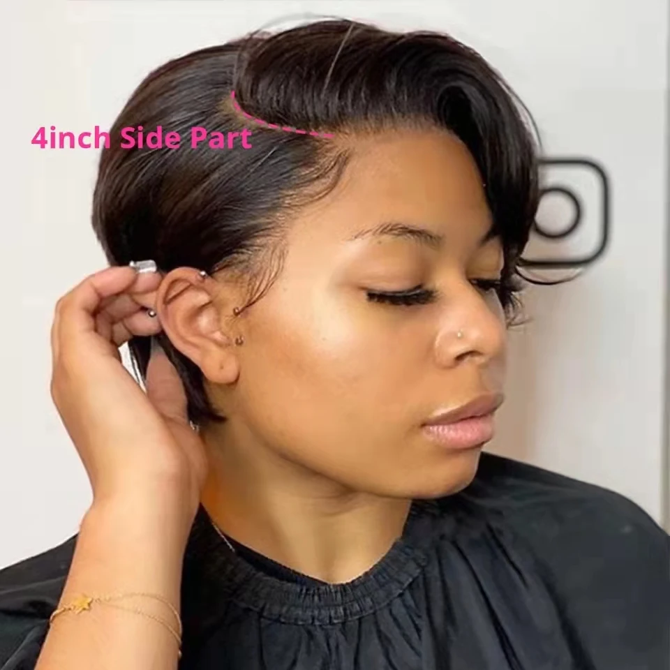 Short Pixie Cut Wig Human Hair Straight Hair 13x4x1 T Part Lace Human Hair Pixie Wigs for Women