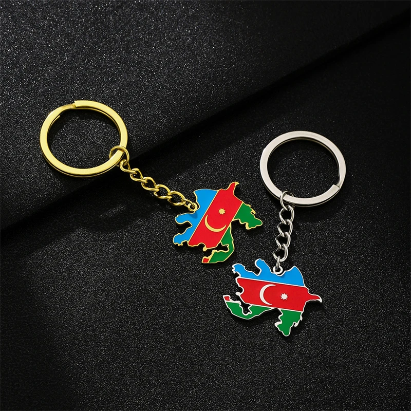 سلسلة مفاتيح من الفولاذ المقاوم للصدأ ، رمز شعار الأزربايك ، مجوهرات عرقية ووطنية ، لون ذهبي وفضي