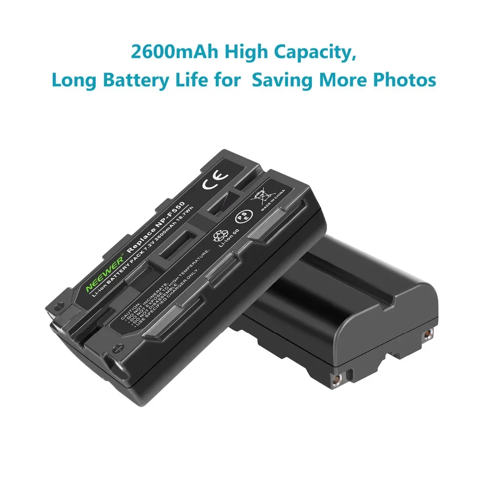 Neewer NP-F550 مجموعة شاحن البطارية ل NP-F970 F750 F960 F530 F570 CCD-SC55 TR516 TR716 والمزيد 2-Pack 2600 استبدال