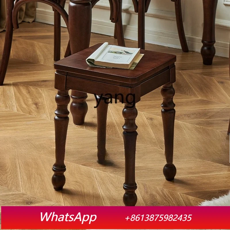 LTT solid wood stool stackable chair, home dining room living room square stool
