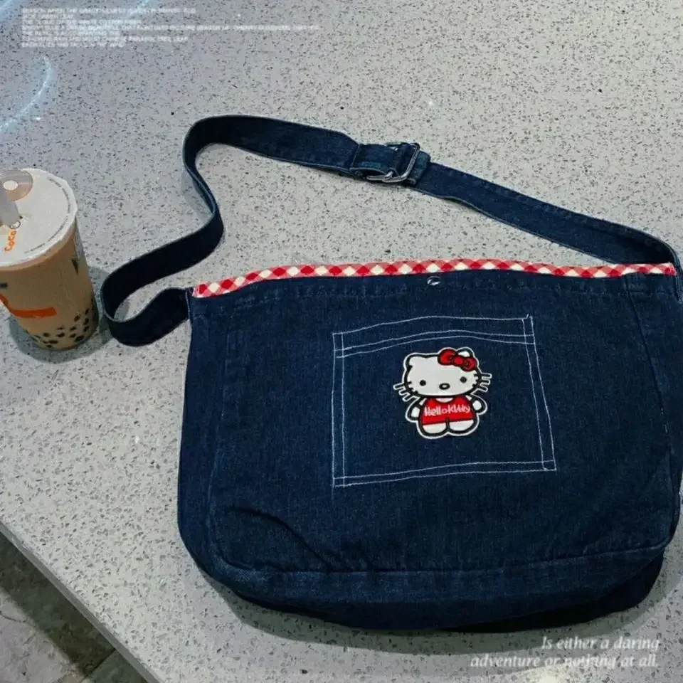 

Sanrio Hello Kitty denim shoulder bag women new fashion large-capacity cartoon messenger bag girl shoulder bag