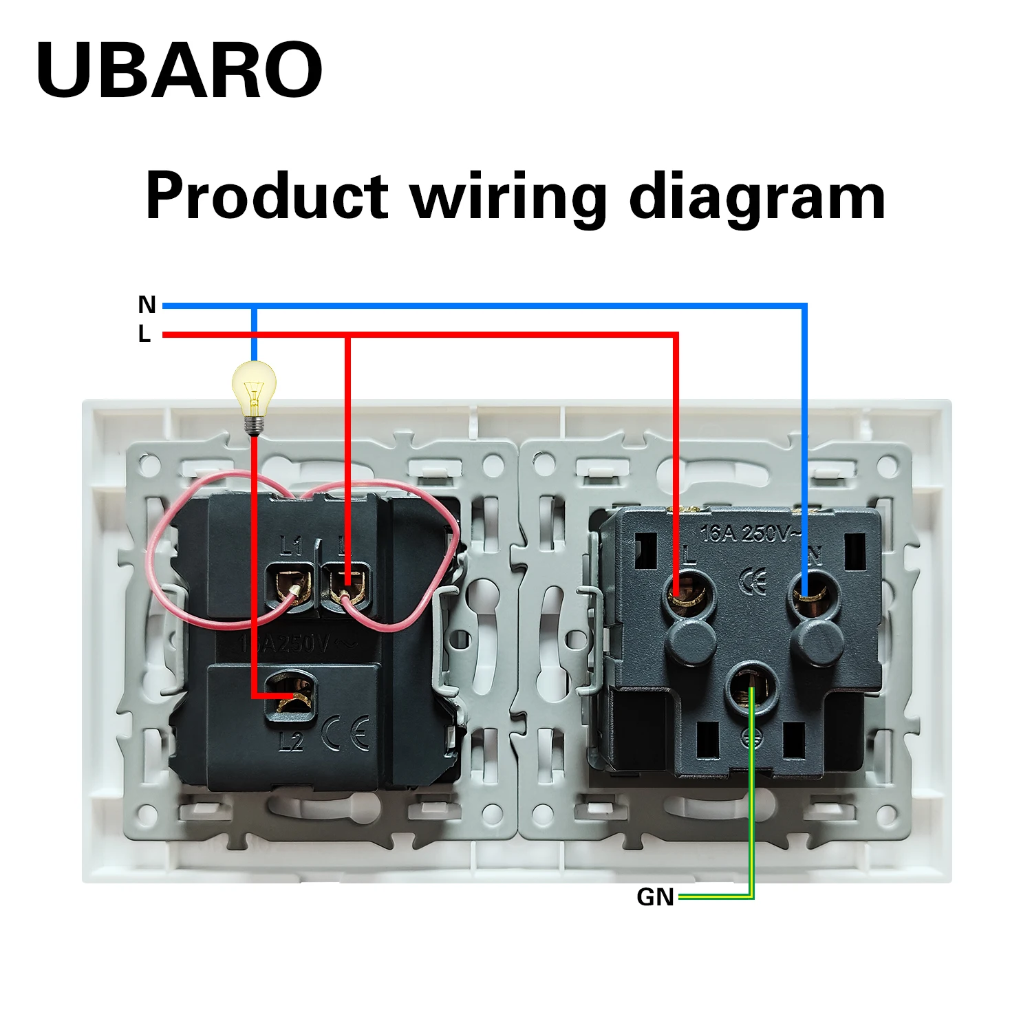 UBARO EU 153*82mm Luxury Glass Panel Wall Rocker Switch 10A Socket 16A Electrical Outlet And Lamp Sensor Button Led Indicator