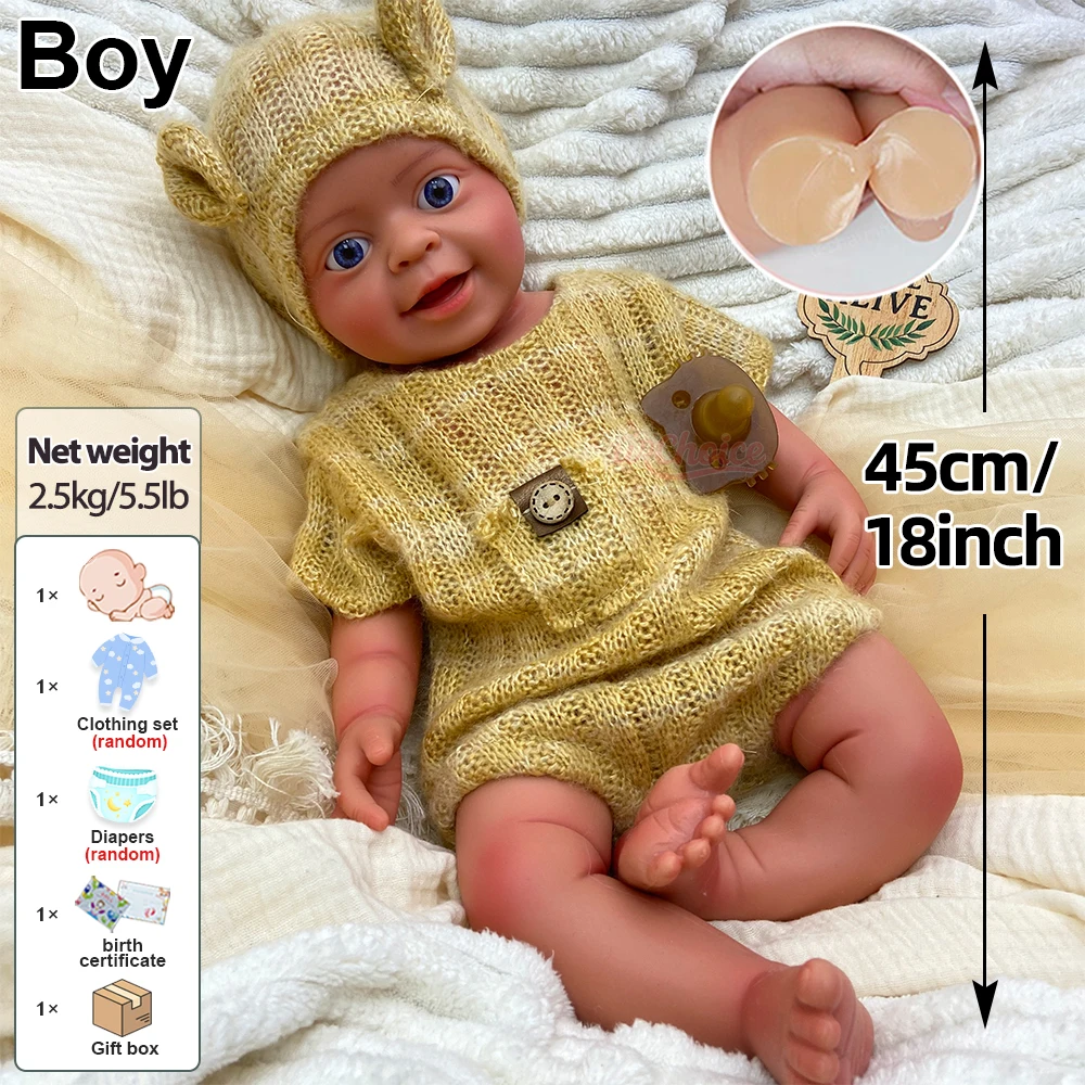 18 Inch Full Body Soft Silicone Reborn Doll Lifelike Open Eyes Realistic Newborn Toy Washable Body For Collection Display Gift