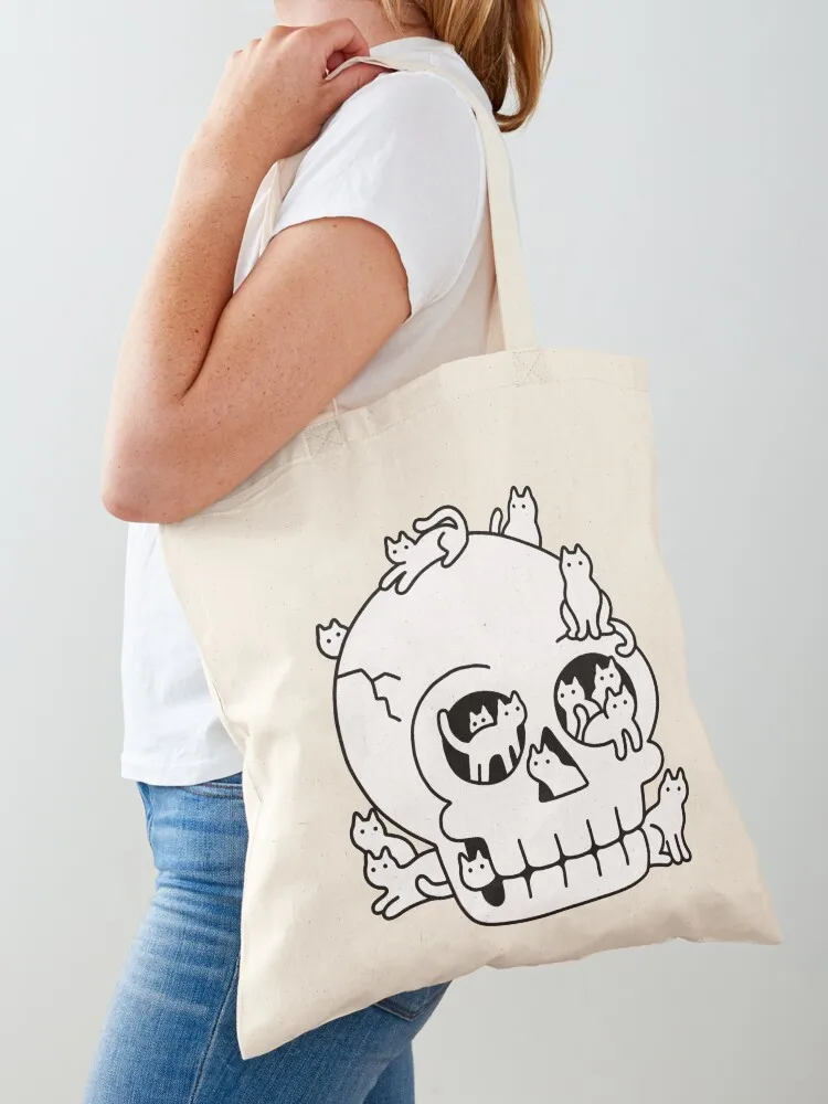 Skull is Full of Cats Doodle Tote Bag Reusable bags shopper bags sacs de shopping