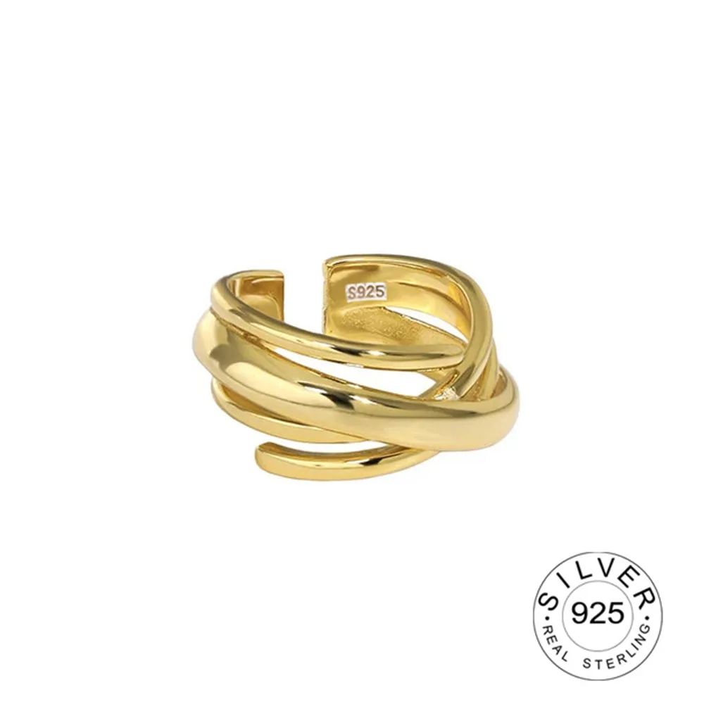 BFCLUB-Anillos abiertos de Color plateado para mujer, anillo de dedo de onda trenzada coreana, plata y oro, anillo de dedo ajustable de declaración