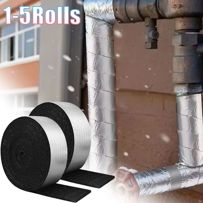 1-5Roll Self Adhesive Aluminum Foil Foam Pipe Wrap for Outdoor Cold Water Winter Freeze Protection Home Improvement
