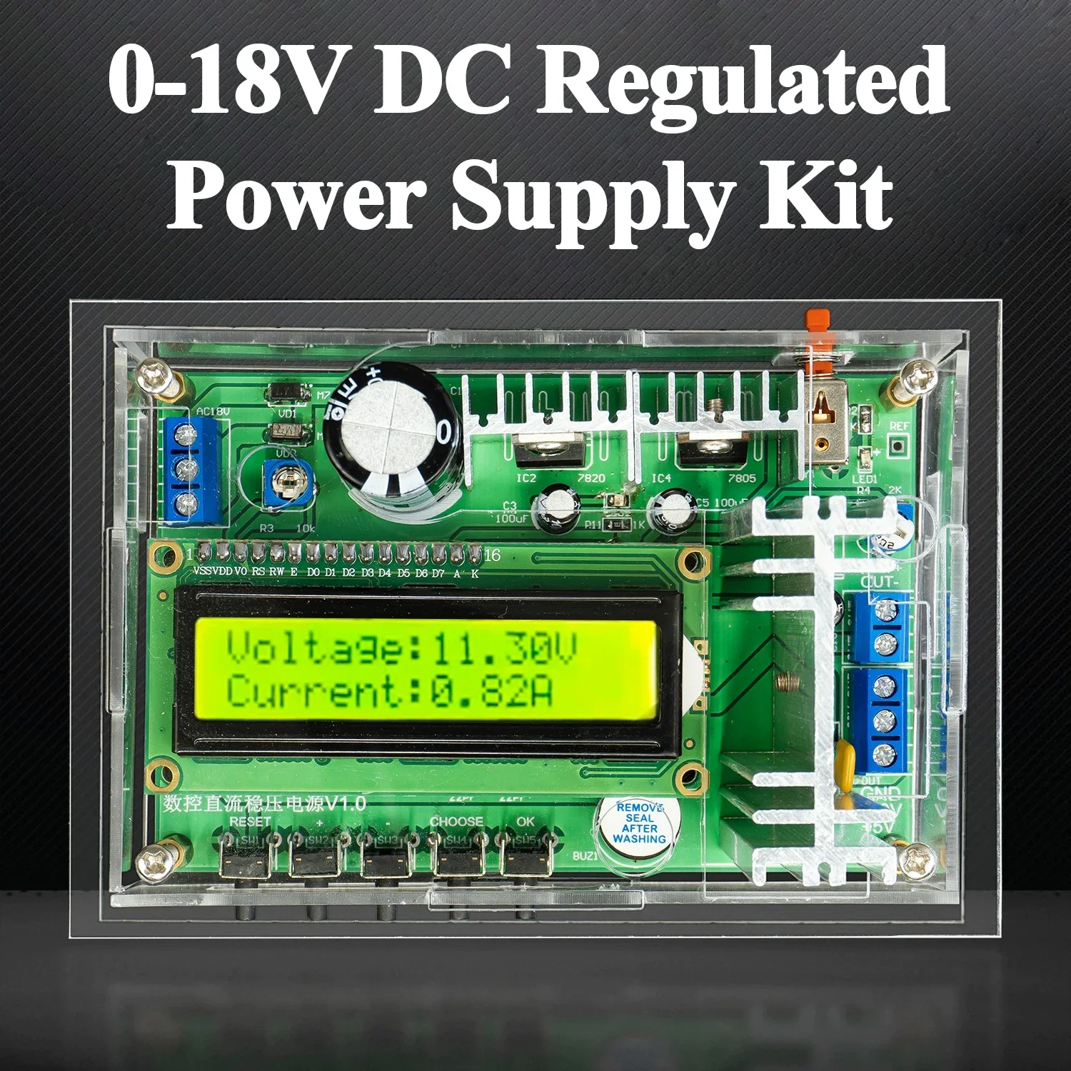 CNC 0-18V DC Regulated Power Supply Kit Digital Display Adjustable 1A Current Electronic Circuit DIY Welding Loose Parts