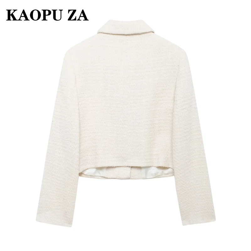 KAOPU ZA 2024 New Autumn Woman's Casual Long Sleeve Lace Pockets Jacket Top Female Fashion Solid Color Turn-down Collar Coat