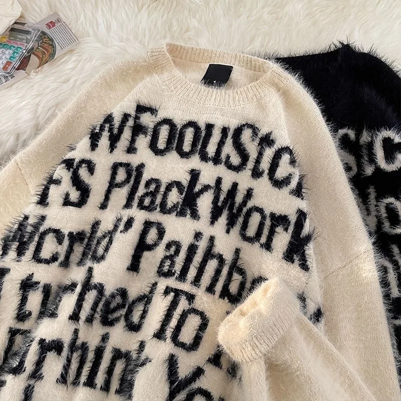 

Loose Fit Men's Knitted Sweater Oversized American Sle Lazy Sle Winter Home Wear Polyester Fiber Couple's Sweater