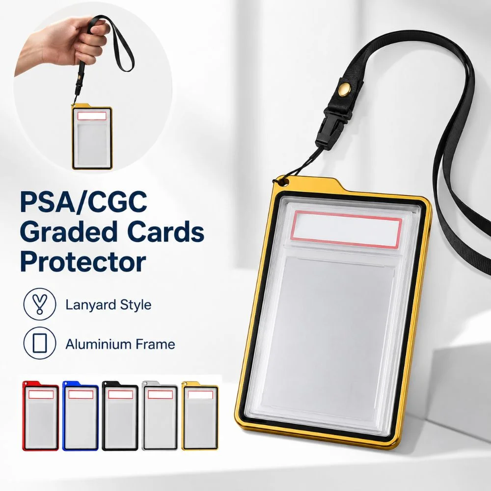 Lanyard Style 35PT /CGC Graded Cards Protector Transparent UV Protection Card Protective Case Aluminium Frame Double-sided Glass