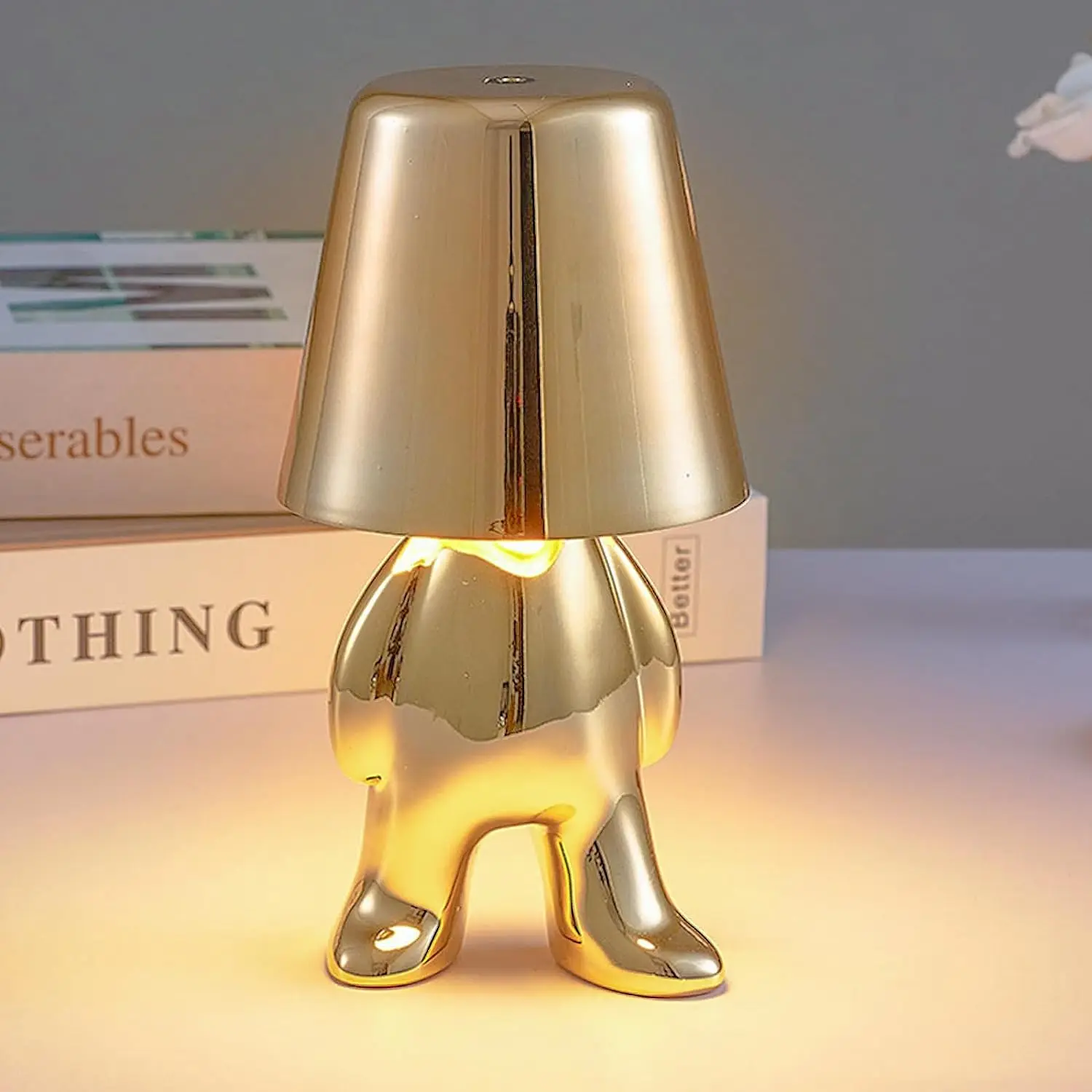 Little Golden Man Night Light Bedroom charging Resin Led Touch Control Table Lamp Coffee Bar Decor Cartoon Desk Lamp