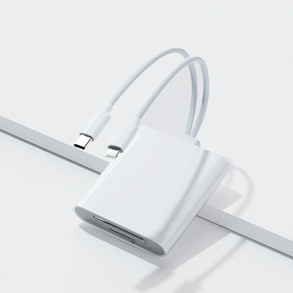 Dual Wire Dual Slot Card Reader Lightting Type C Support SD TF Memory Card Plug And Play Photo Transfer For iPhone Android Phone