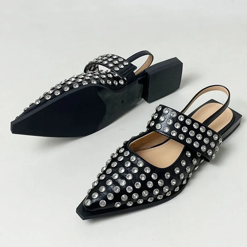 New Female Designer Shallow Sandals Women Flats Shoes Rhinestones Fashion Pointed Toe Footwear Flat Sandals Shoes For Ladies