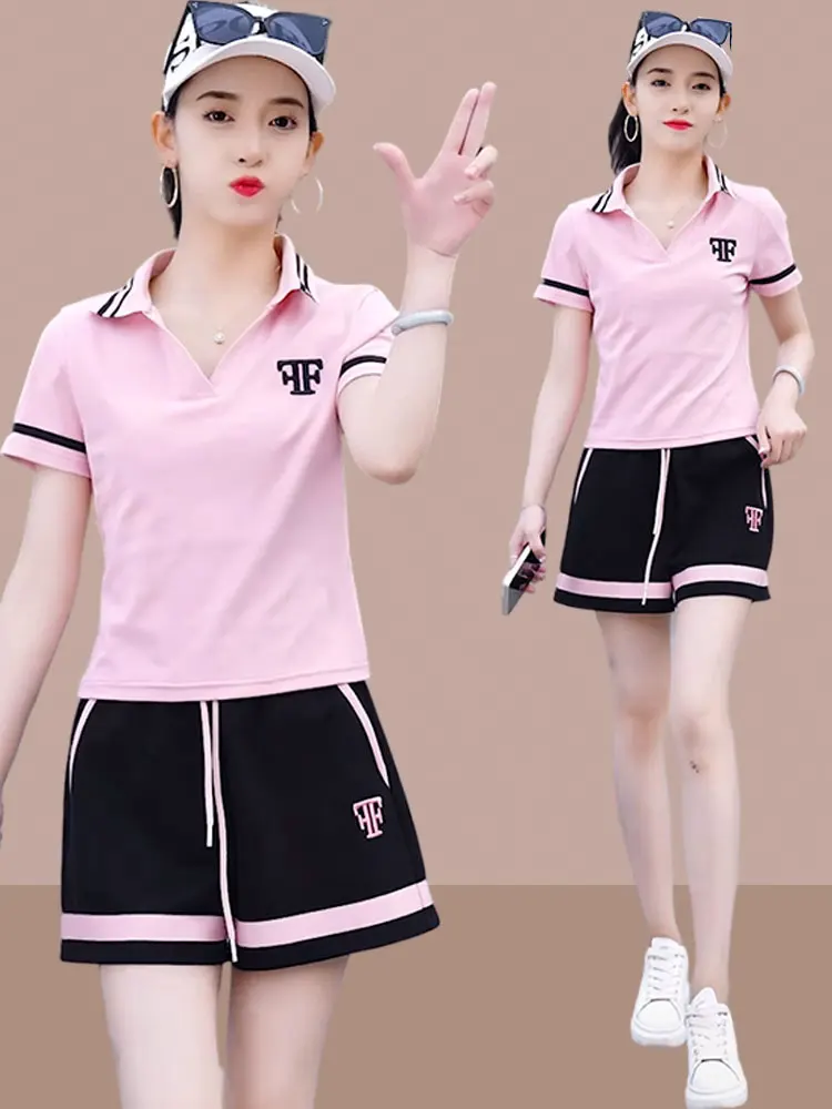 

Slimming Sports Set for Women Summer 2023 Casual Faion ort Sve orts Two Piece Set Cotton Material Age 25-35