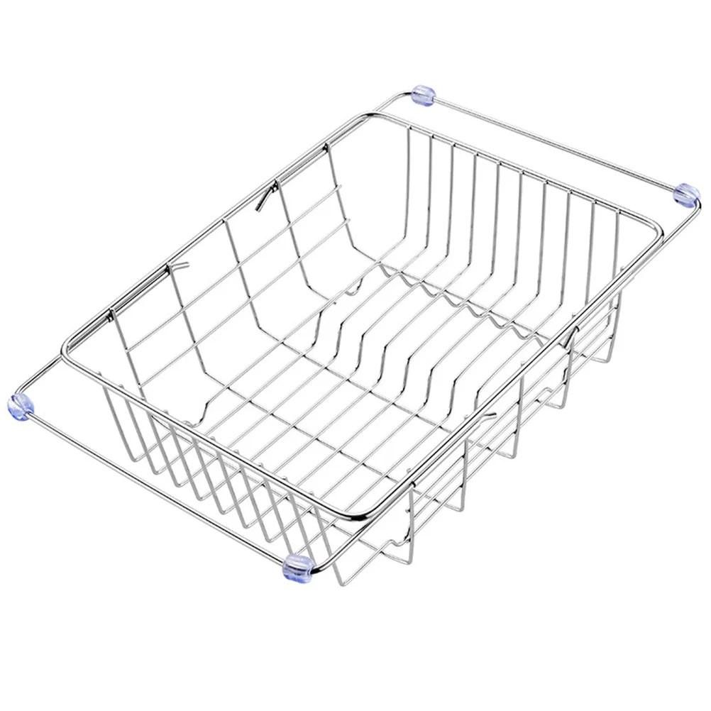 

able Sink Drainer Basket 304 Stainless Steel Cream Scalable Drying Rack Holder Filter Large Capacity Kitchen Storage Utensil