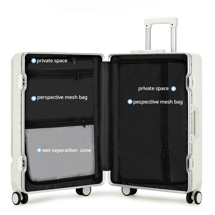 Luggage with Aluminum Frame and Thickened Front-open Cover for Male and Female Boarding with USB on multifunctional Trolley Bag