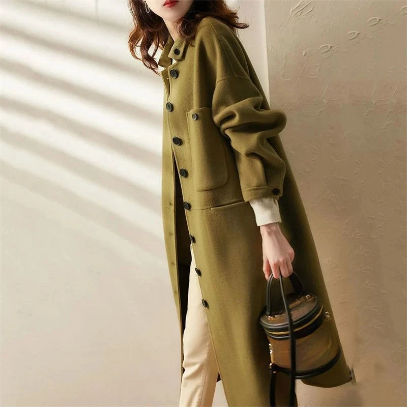 Jacket Woman Long Plain Padded Wool Blend Coat for Women Casual Hot Fashion 2025 Korean Style Clothing Outerwears Cheap