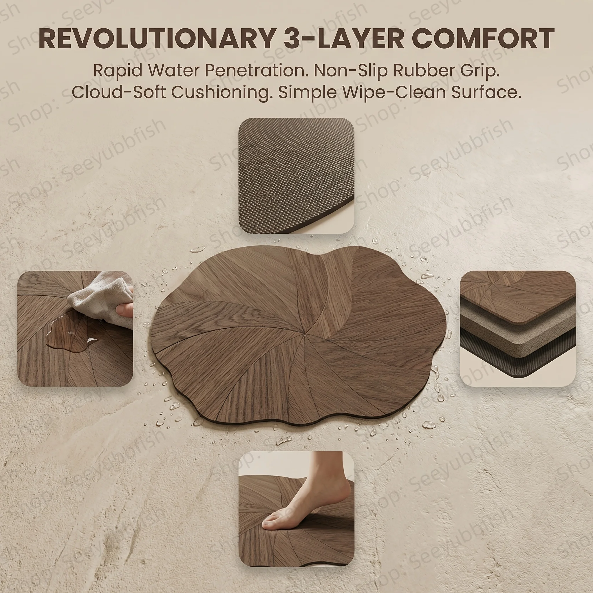 Irregular-Shaped Diatomite Bathroom Mat New Wood Grain  Absorbent Quick-Drying Non-Slip Foot Mat Toilet Use Bathroom Accessories
