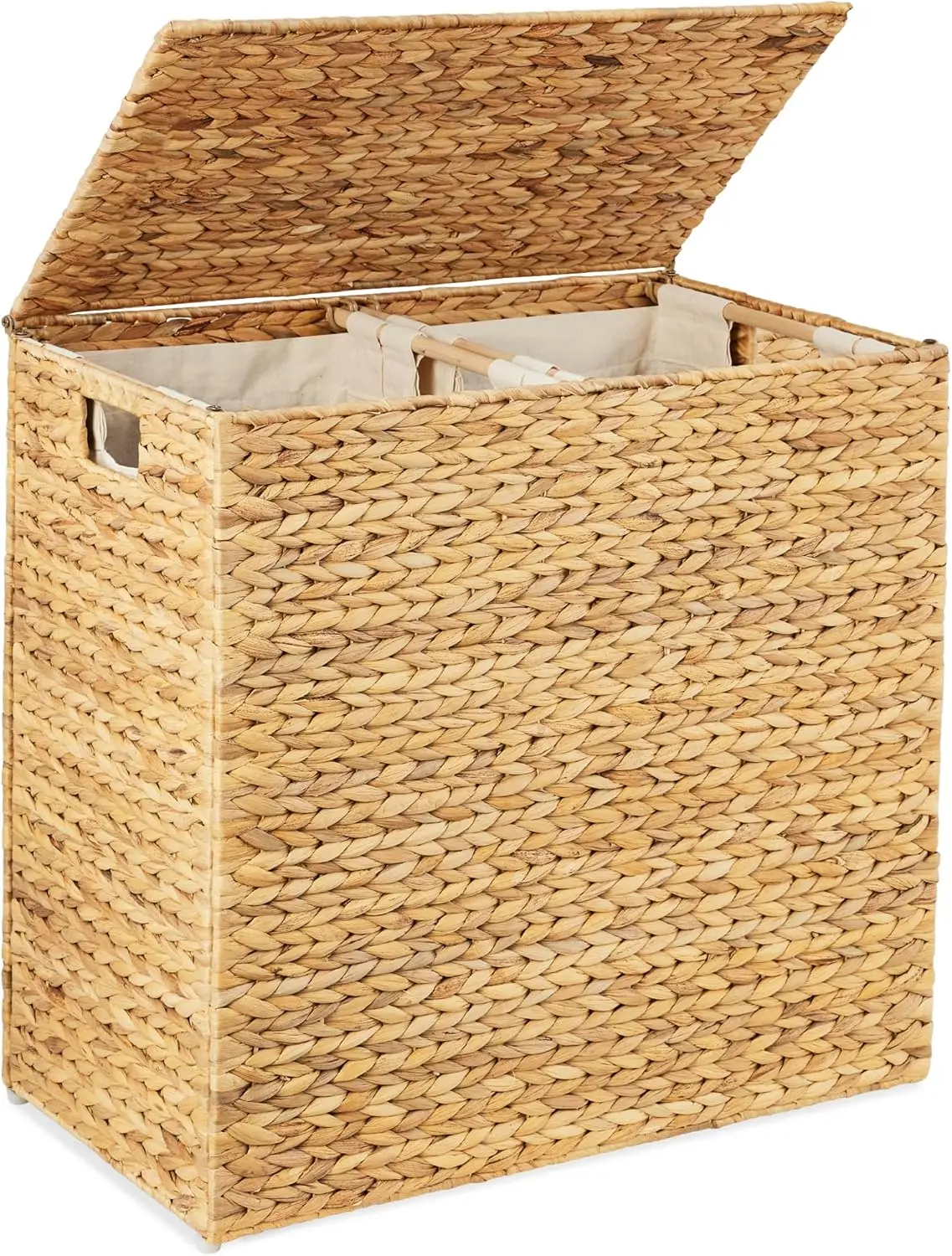 Large Laundry Hamper with Lid, Natural Handwoven Hyacinth Laundry Basket , W/Removeable & Washable Liner Bag, Portable, Handles, 30 Gallon (114 liters) - Natural