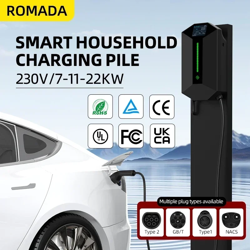ROMADA Home use Intelligent EV Charger Wallbox 7KW 11KW 22KW 32A 16A Type2 Bluetooth RFID Car Charging Station GBT 20234
