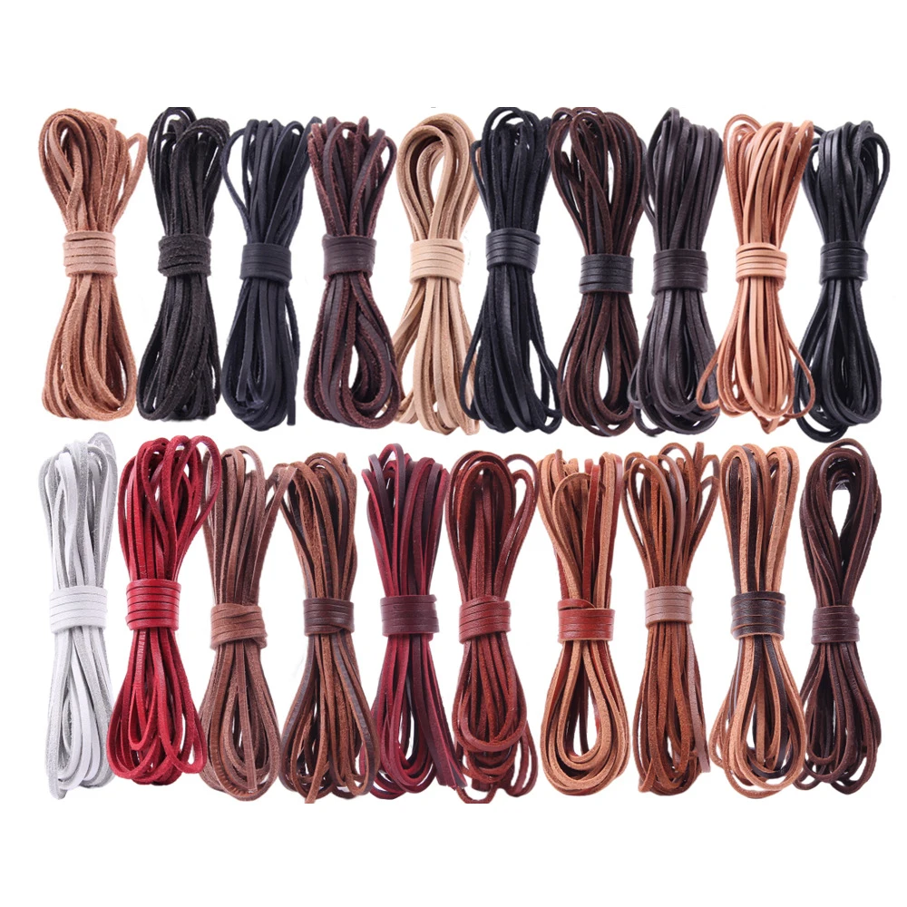 5meters/lot Real Flat Leather Cord Thread Necklace Diameter 3mm Cow Genuine Leather Rope String For Diy Jewelry Making Supplies