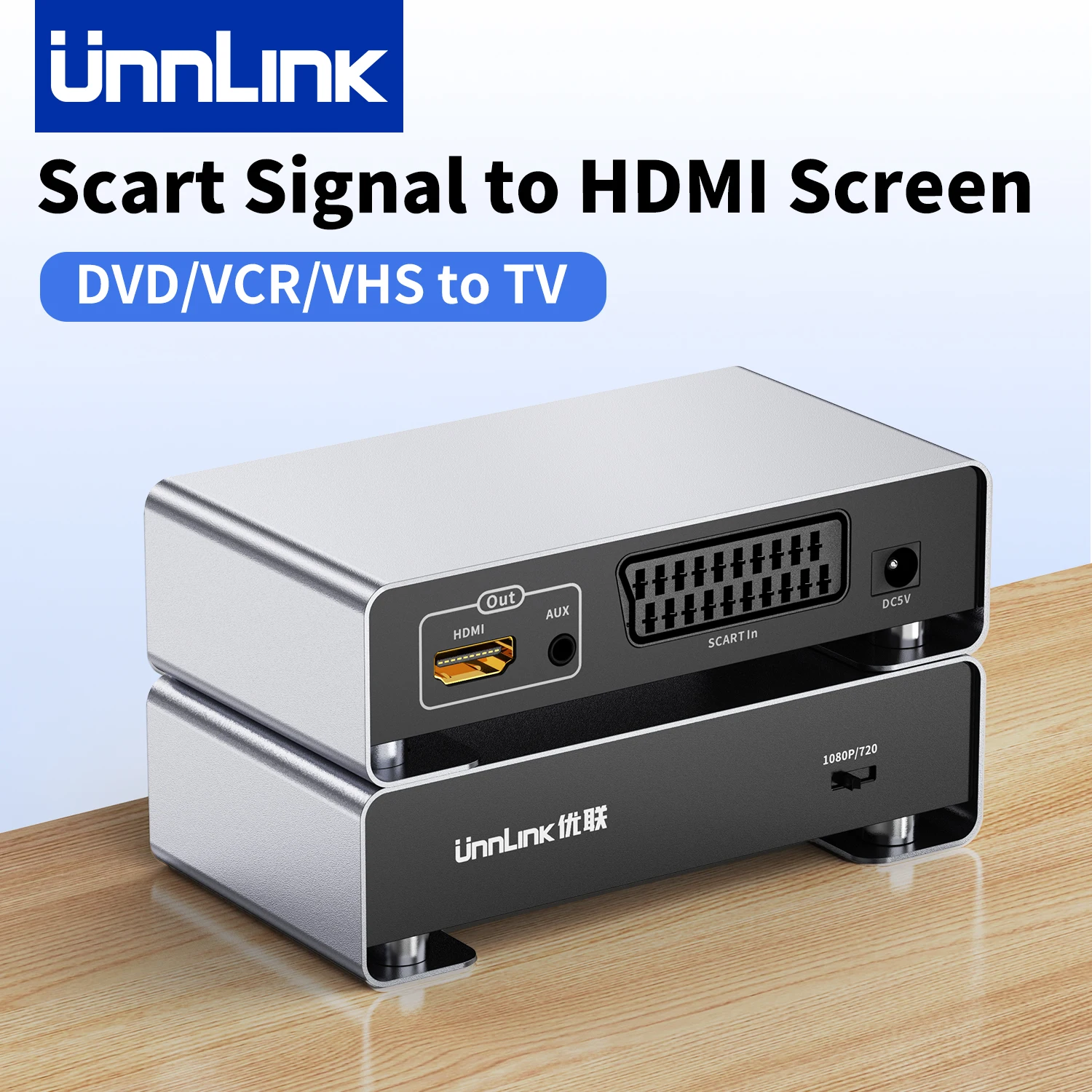 

Unnlink 1080P Scrart Signal to HDMI Screen Converter with 3.5mm Aux Output Amplifier for DVD STB VHS VCR Xbox PS2 to TV Monitor