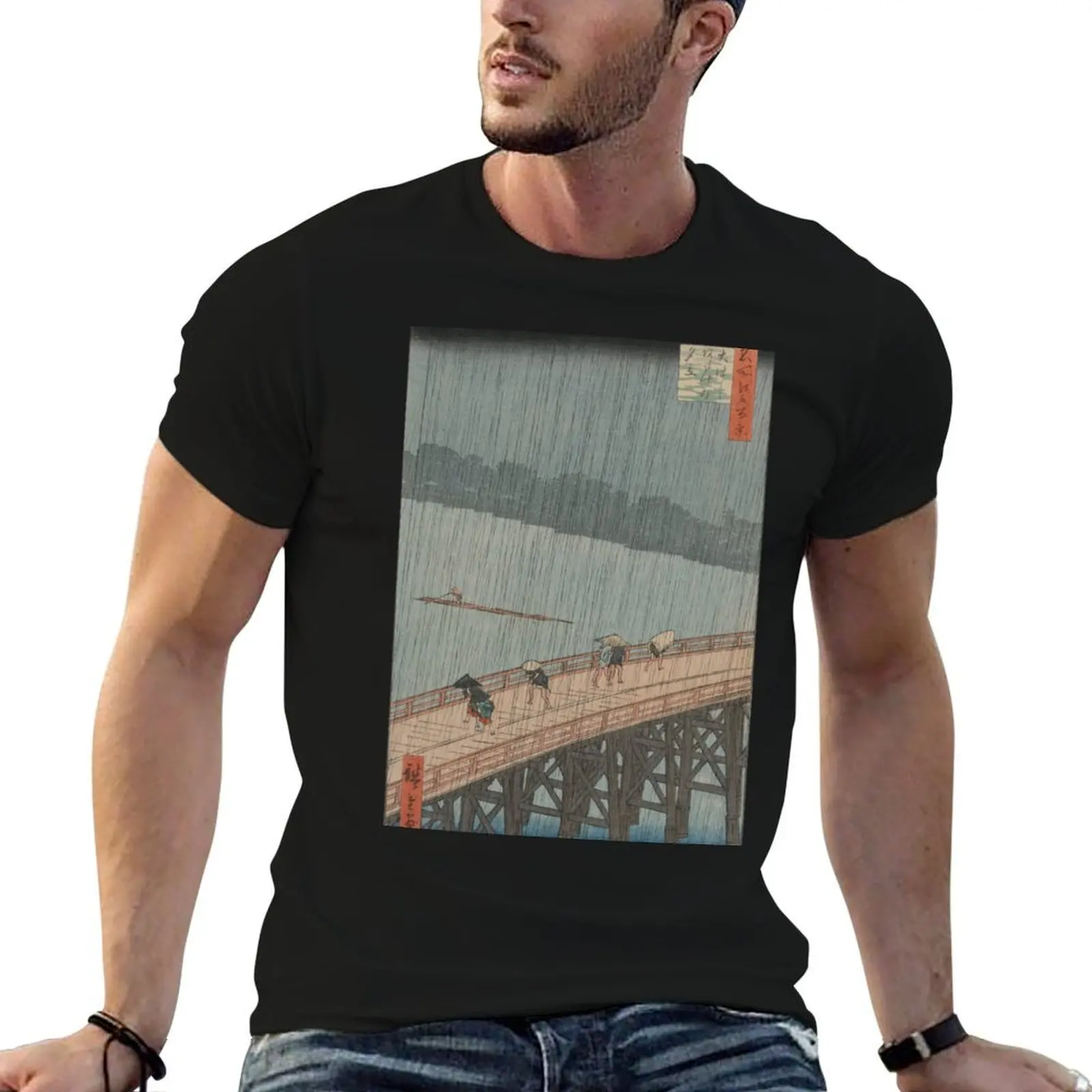 Sudden Shower over Shin-Ohashi Bridge T-Shirt graphic t shirts summer top mens designer t shirt