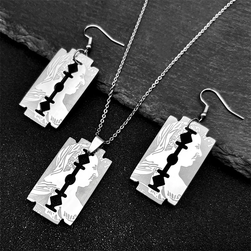 الهيب هوب يسوع بليد الحلاقة شكل قلادة طقم من الحلقان للنساء الرجال الفولاذ المقاوم للصدأ الذهب اللون المسيحية تميمة مجوهرات هدية #5