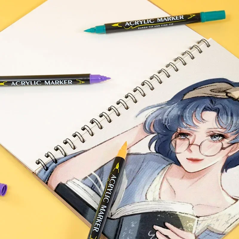 84/12 لون المزدوج رئيس قلم تحديد الاكريليك قلم طلاء اضافية غرامة/فرشاة تلميح الخط الكتابة على الجدران مانغا لوازم الفن القرطاسية #3