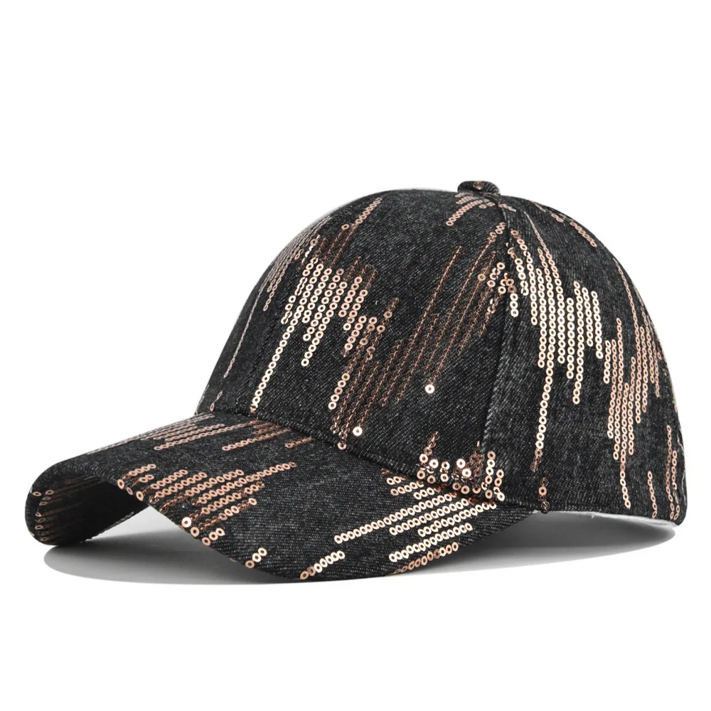 

New Denim Baseball Glitter Duckbill Cap Couple Sun Embroidered Sequin Hat