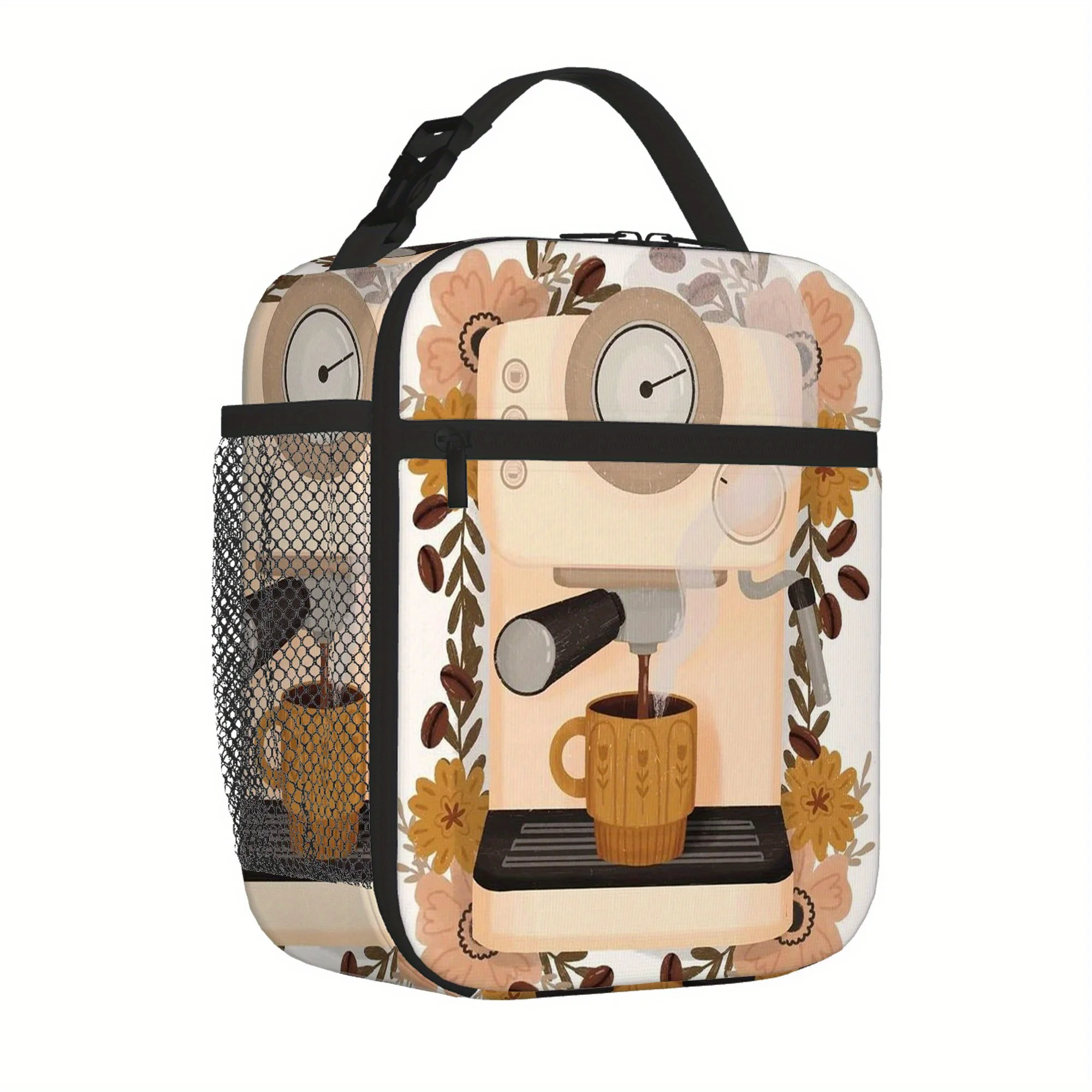 1pc Coffee Machine with Floral Design Printed Thermal Bag Insulation Bag Isolated Bags, No Food Contact