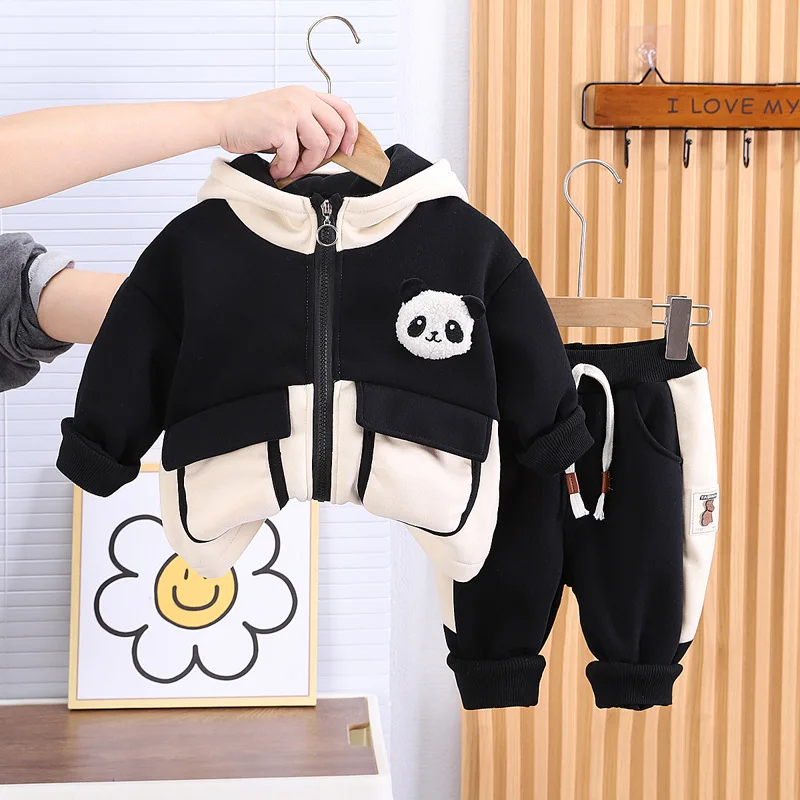 Boys Thick Clothes Sets Winter Children Cotton Velvet Coats Hoodies Pants 2pcs Warm Suit For Baby Tracksuits Kids Cute Outfits