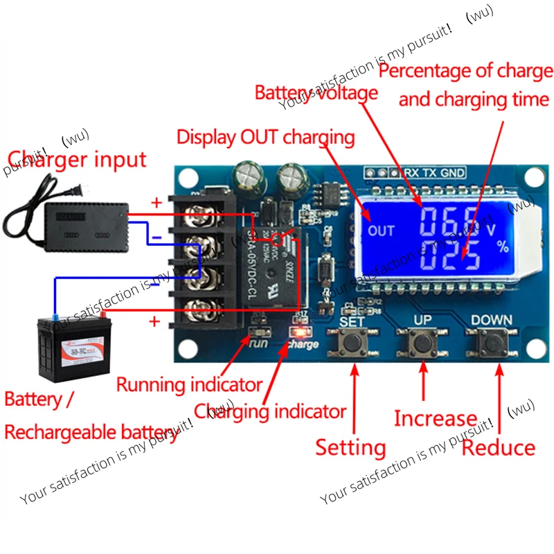 L10A LCD Display Lead-Acid Lithium Battery Storage Battery Charging Control Module Charge Protection Board Switch 6-60V 10A