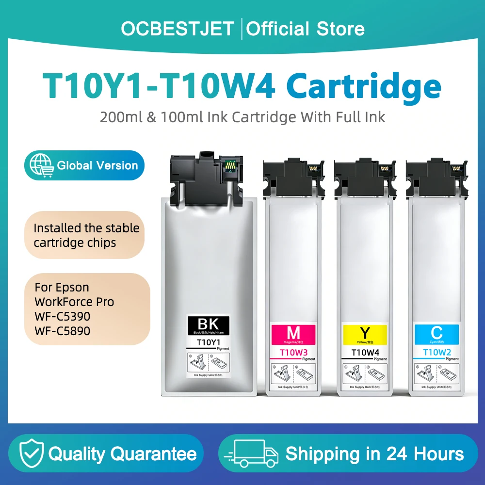 T10Y T10W T10Y1 T10W2 T10W3 T10W4 Replacement Ink Pack For Epson WorkForce Pro WF-C5390 WF-C5890 Printer Ink Cartridge