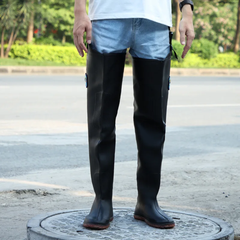 Thickened PVC Plastic One-piece Fishing Pants Over The Knee Water Wading Trousers Rice Paddy Transplanting Shoes