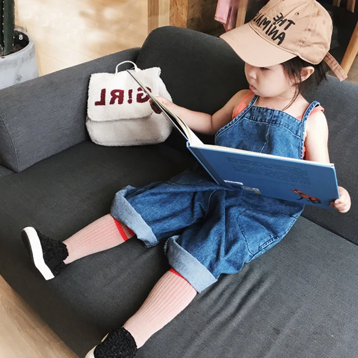 3-9 years old spring baby Korean version denim suspenders kids 23 new men's and women's pants net red denim suspenders