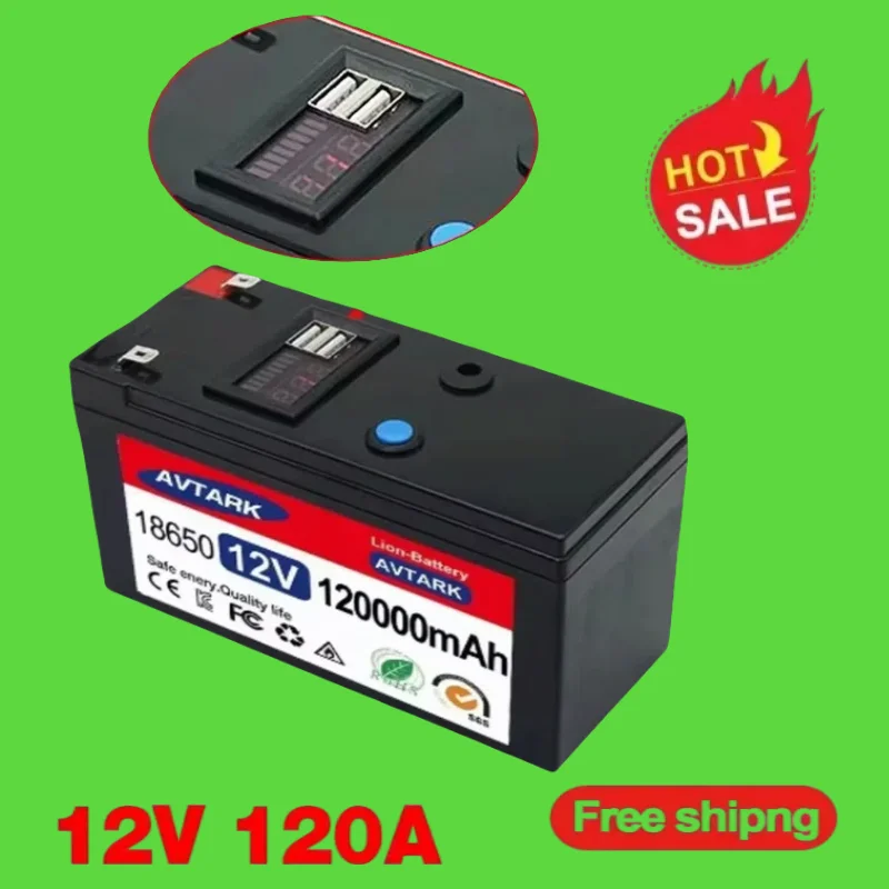 

12V Battery 120Ah 18650 lithium battery pack Rechargeable battery for solar energy electric vehicle battery+12.6v3A charger